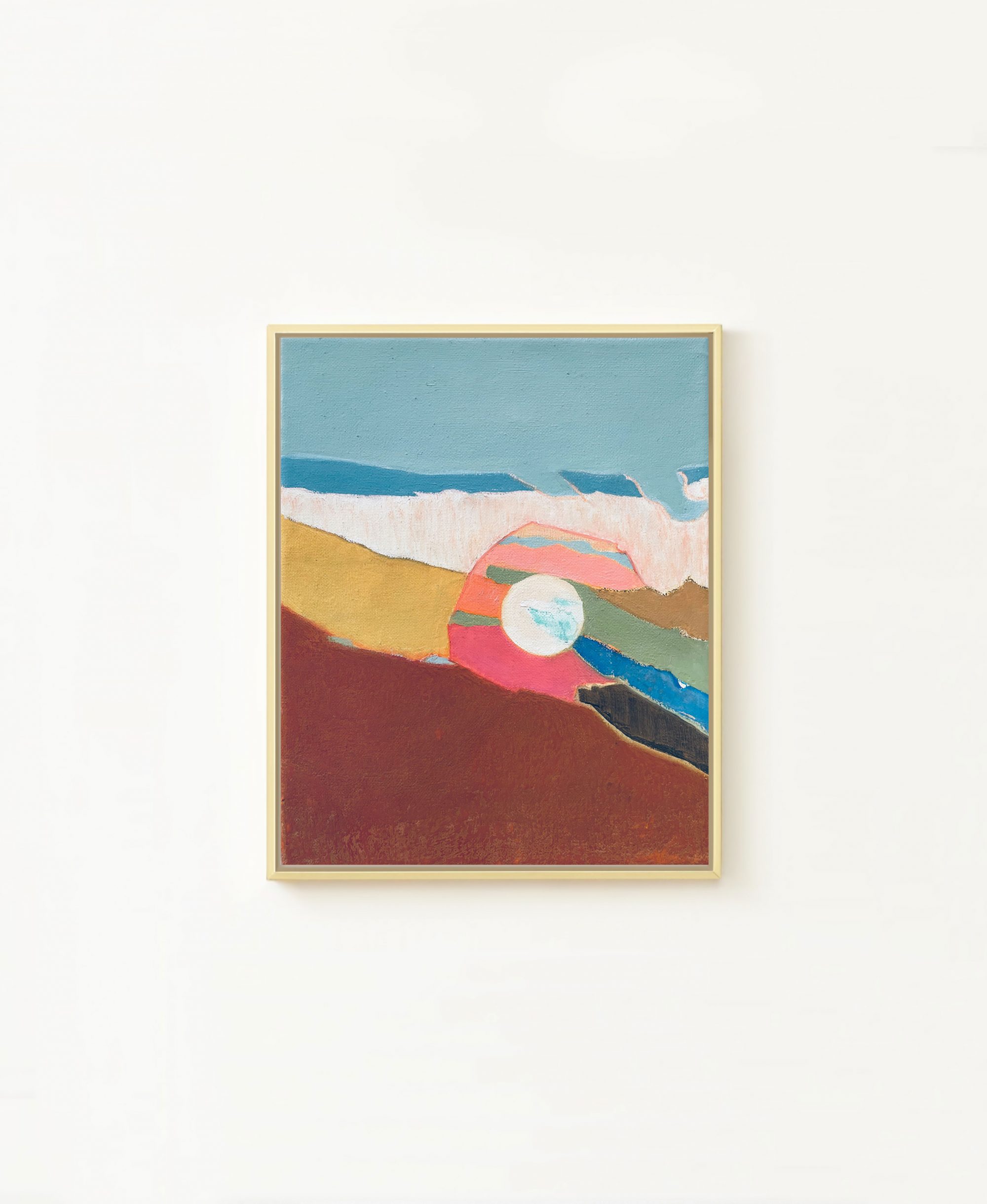 Mond mit warmen Strahlen im Herbstlicht: Farben und Reflexionen. Abstrakte Landschaft. Gemälde, Öl auf Leinwand, Größe: 22 B x 27,2 H x 1,8 T cm / Moon with warm rays in autumn light: Colors and reflections. Abstract landscape. Painting, Oil on Canvas, Size: 22 W x 27.2 H x 1.8 D cm