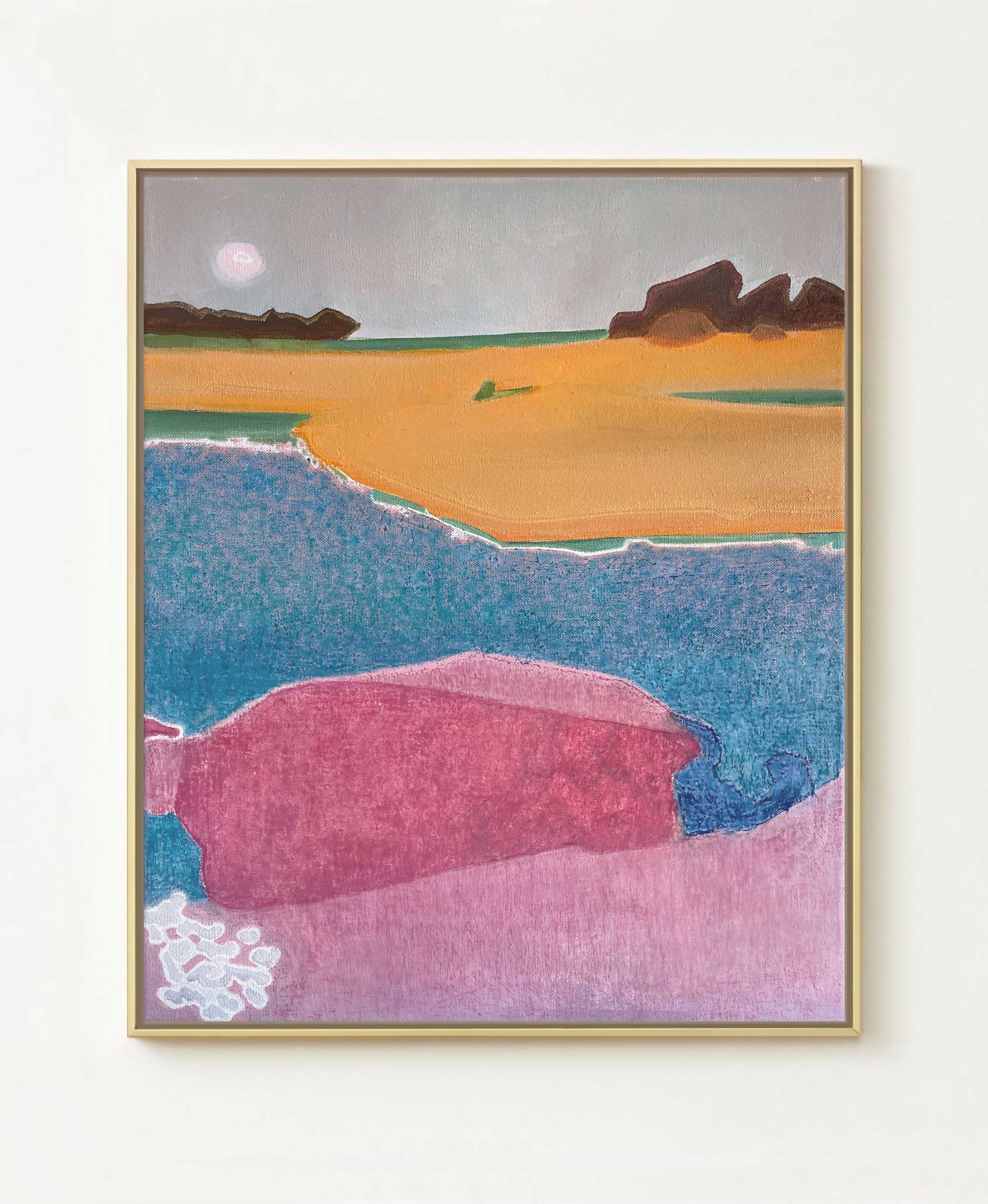 Kunstvolle Wellen. Mondlicht-Verzauberung an der Küste. Gemälde, Öl auf Leinwand, Größe: 38 B x 46 H x 3,5 T cm / Artful waves. Moonlight enchantment at the coast. Painting, Oil on Canvas, Size: 38 W x 46 H x 3.5 D cm